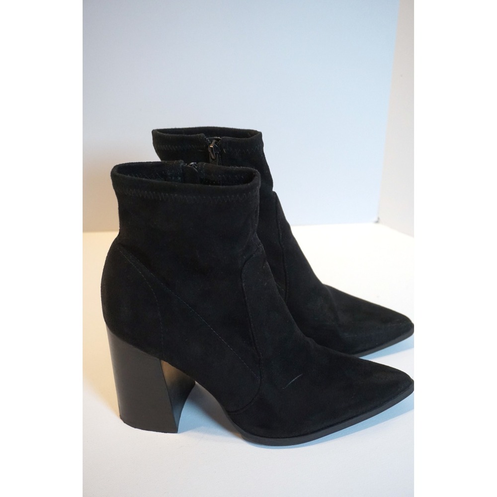 Steve Madden Touchdown Black Microsuede Pointed Toe Block Heel Sock Booties 9M